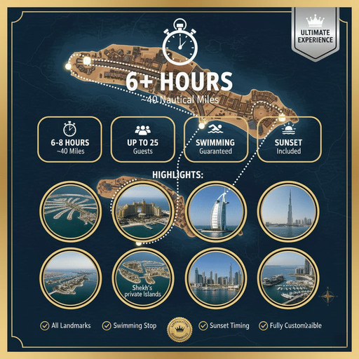Dubai Full-Experience yacht tour route, comprehensive highlights.