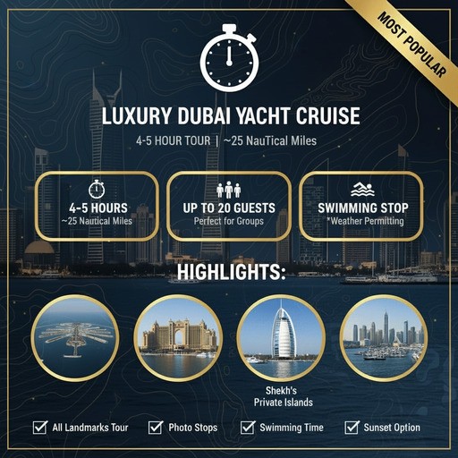 Dubai iconic landmarks yacht tour route experience.