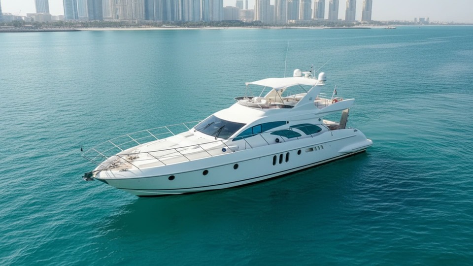 Vista aérea do Paradise Adventurer 62 pés na Dubai Marina