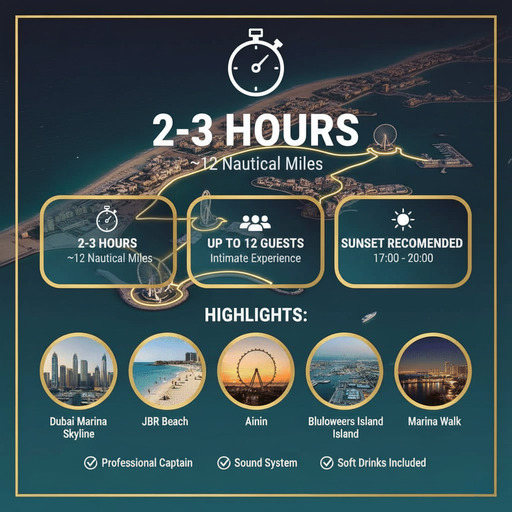 Dubai Marina JBR yacht tour route: explore iconic landmarks.