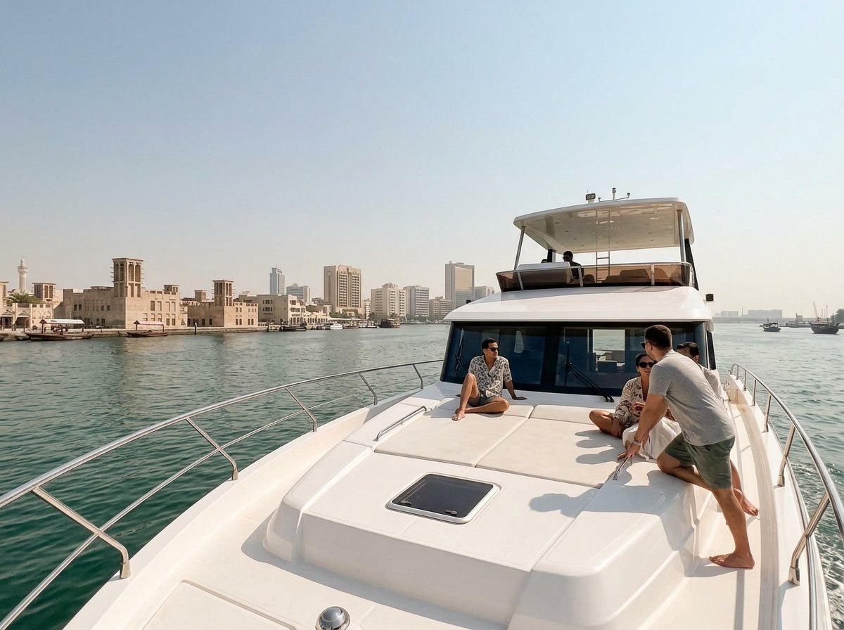 Ain Dubai observation wheel seen from the open deck of a cruising yacht
