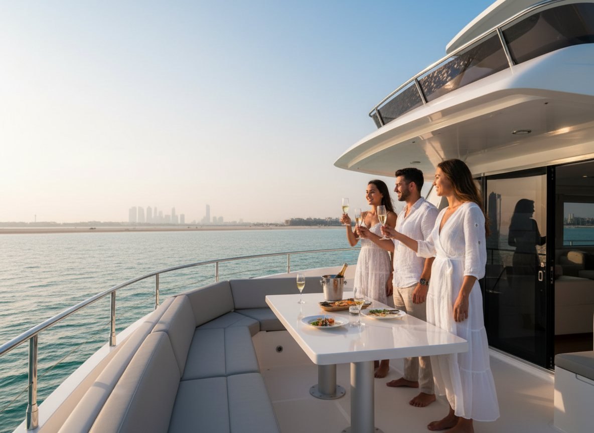 Friends raising their glasses in a toast on the yacht flybridge